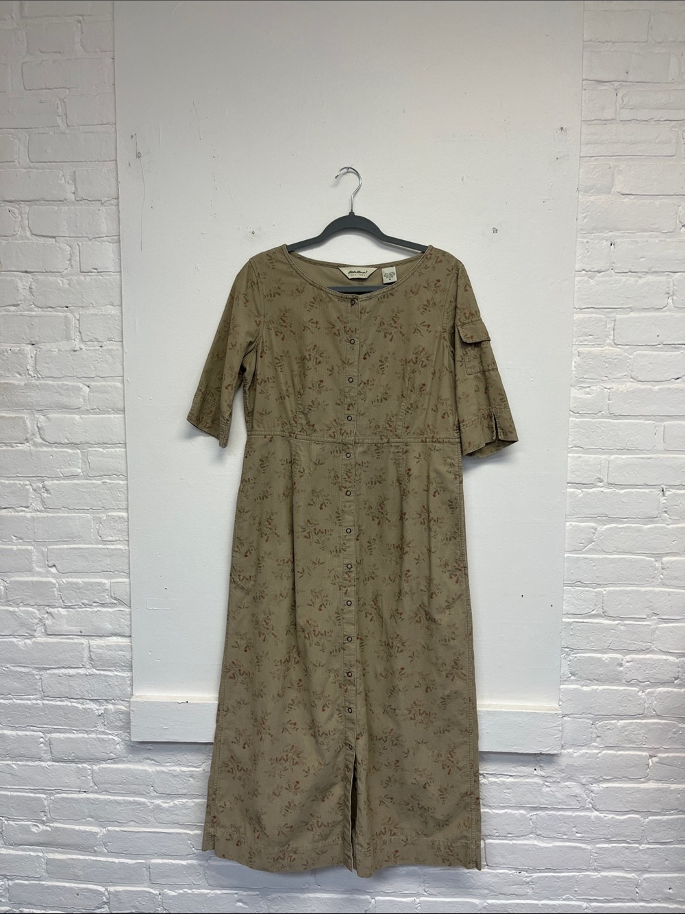 Eddie Bauer Tan Floral Button-Front Maxi Dress